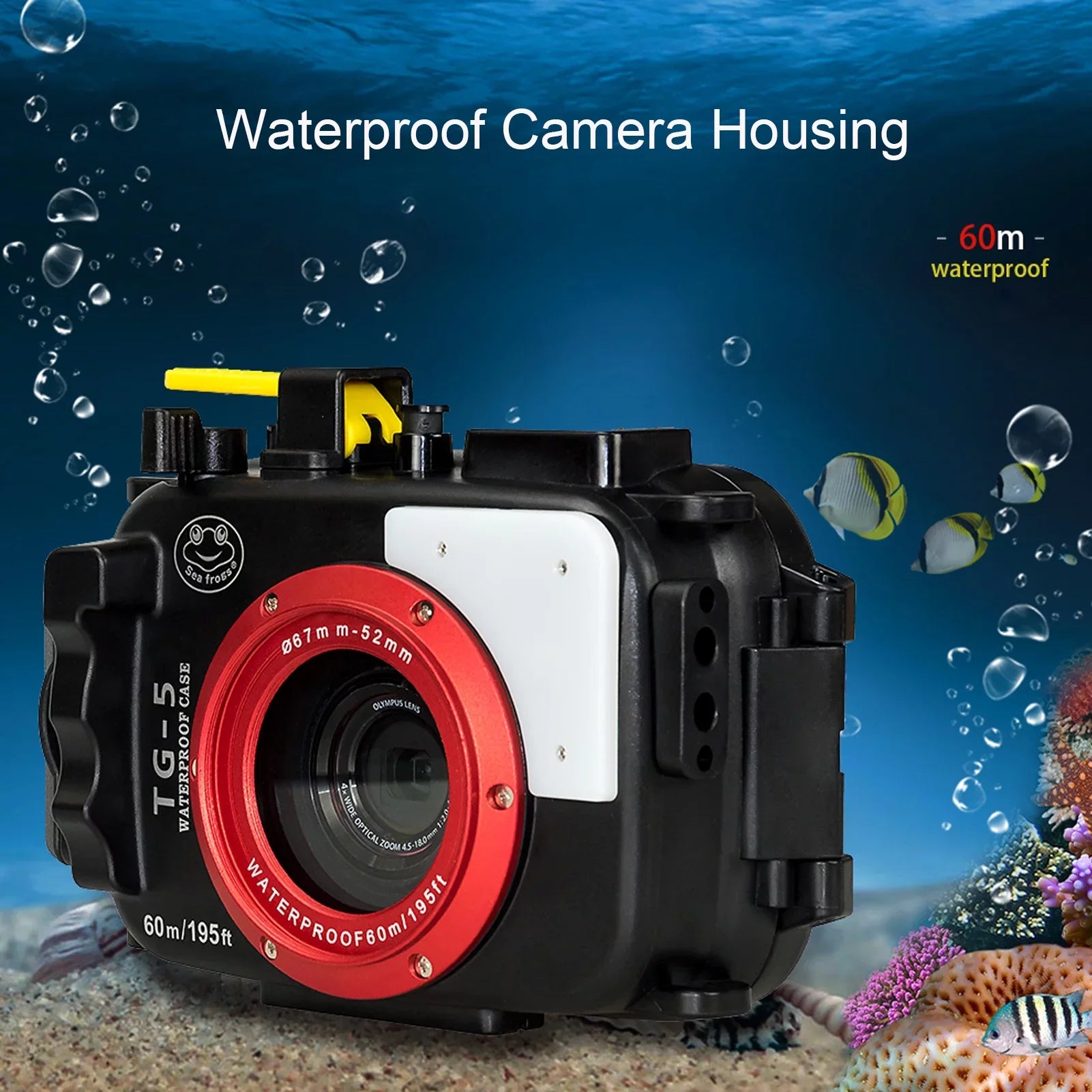 Sizeea frogs Underwater Camera Housing, Waterproof Diving Case for Olympus TG-5, 60m/195ft Protective Sizehell