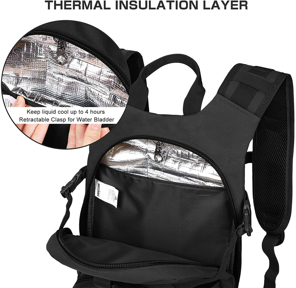 SizeKL Hydration Pack Tactical Water Backpack with 2L BPA Free Water Bladder, Military Water Bag Thermal Insulation, Adjustable Waist Pocket Daypack Fits Women Men for Running Hiking Cycling Biking