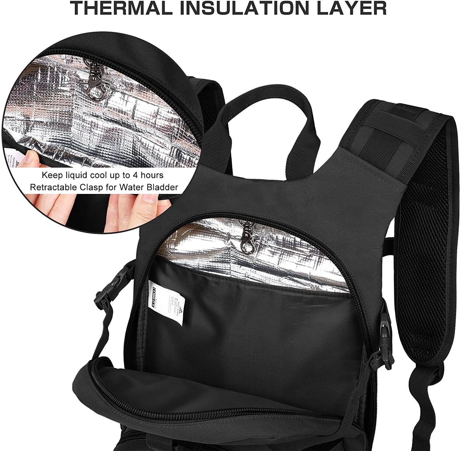 SizeKL Hydration Pack Tactical Water Backpack with 2L BPA Free Water Bladder, Military Water Bag Thermal Insulation, Adjustable Waist Pocket Daypack Fits Women Men for Running Hiking Cycling Biking