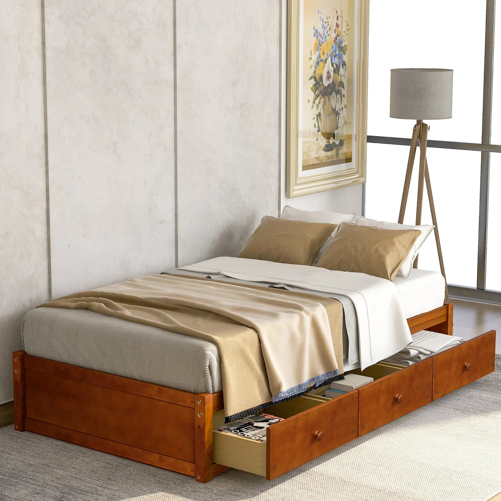 Oris Twin Sizeize Wooden Platform Bed - Oak