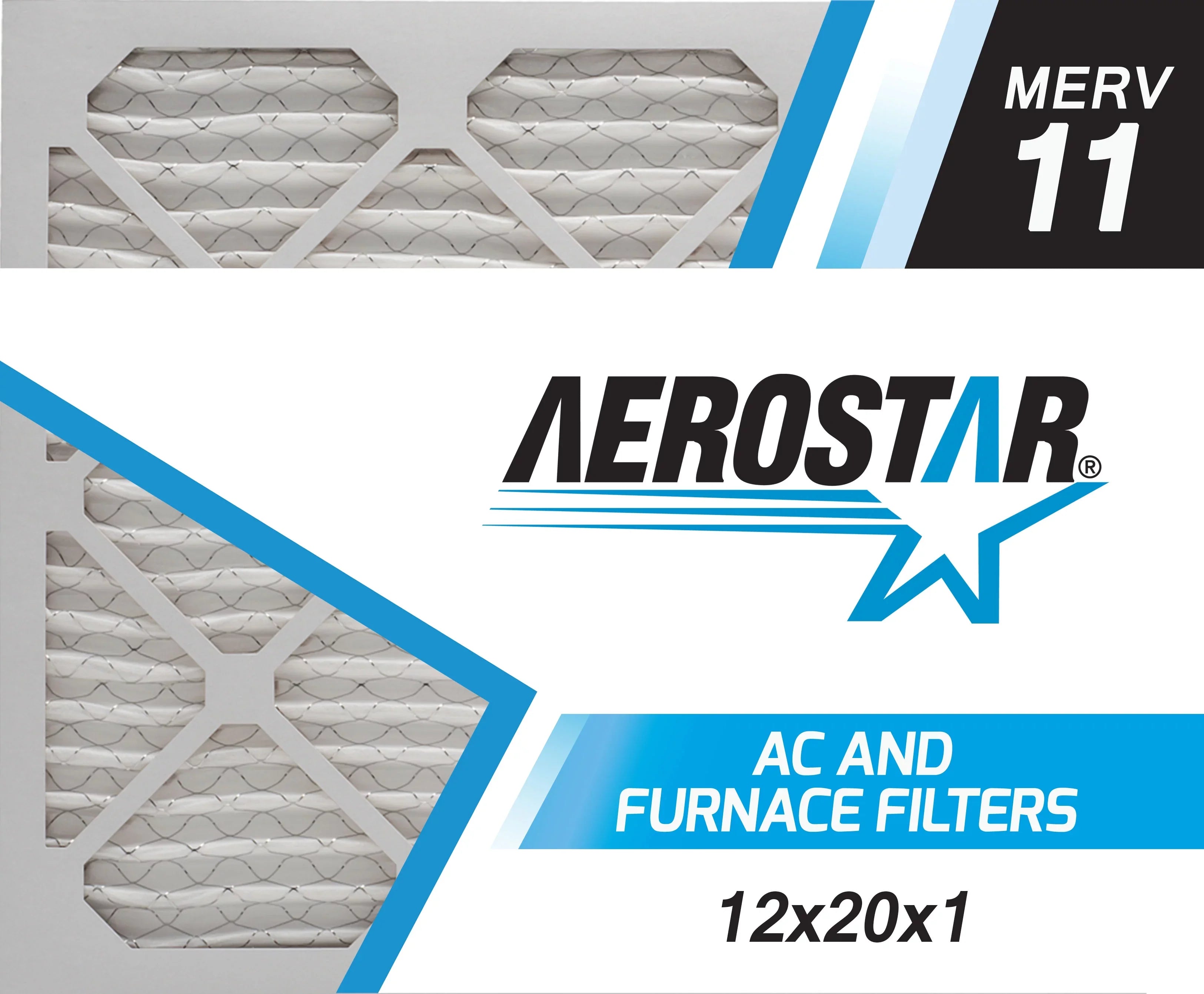Aerostar 12x20x1 MERV  11,  Air Filter, 12x20x1, Box of 4