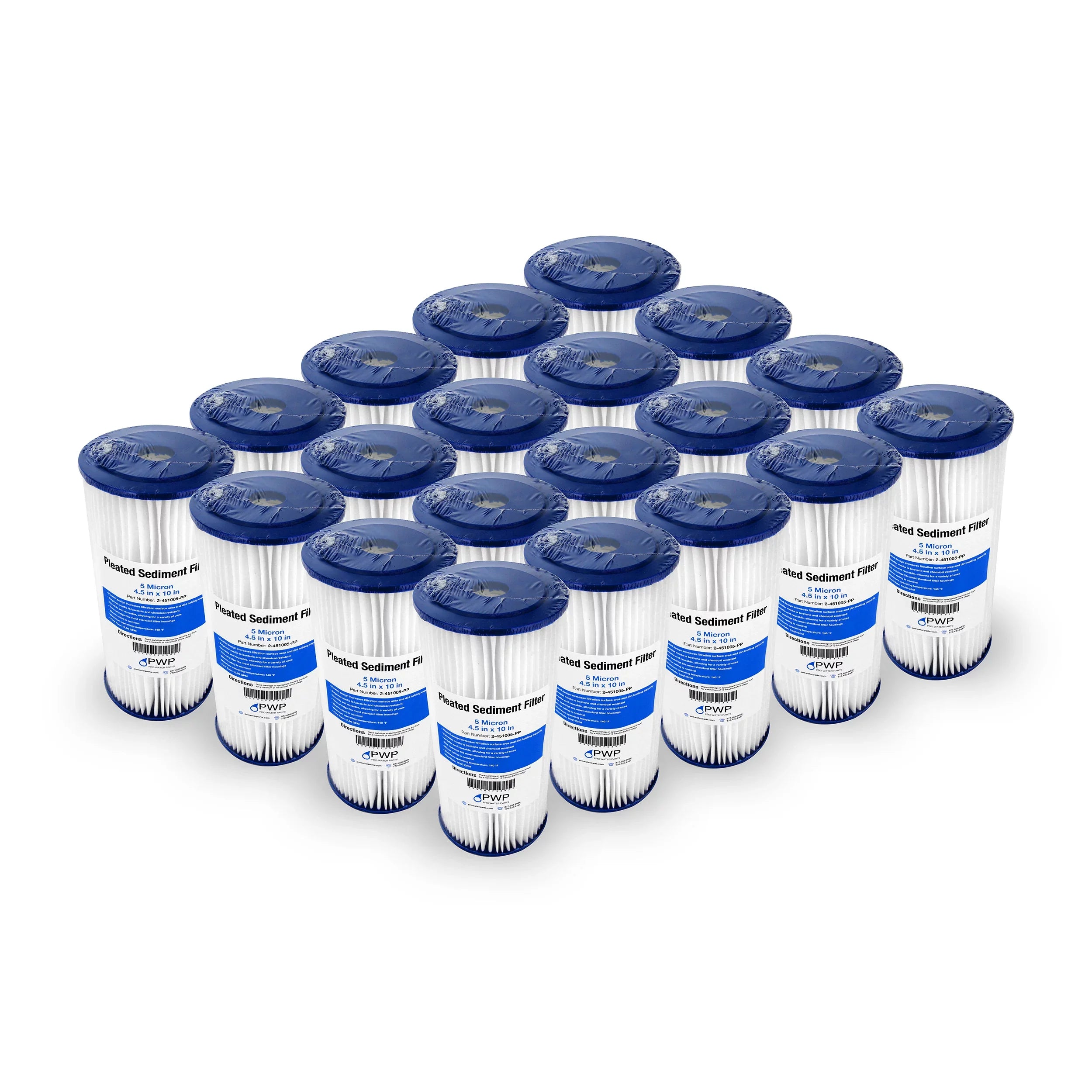 Pleated Poly Sizeediment Water Filter Cartridge 4.5x10" 5 Micron 20 Pack