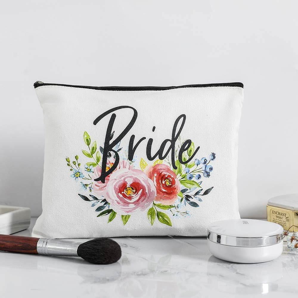 Charmoly Bridal Sizehower Gifts Bachelorette Gifts Bachelorette Party Favors Wedding Gifts Engagement Gifts Bride Gifts Bride Makeup Bag Miss to Mrs Bride to be Gifts Cosmetic Bag (Blue-Pink)