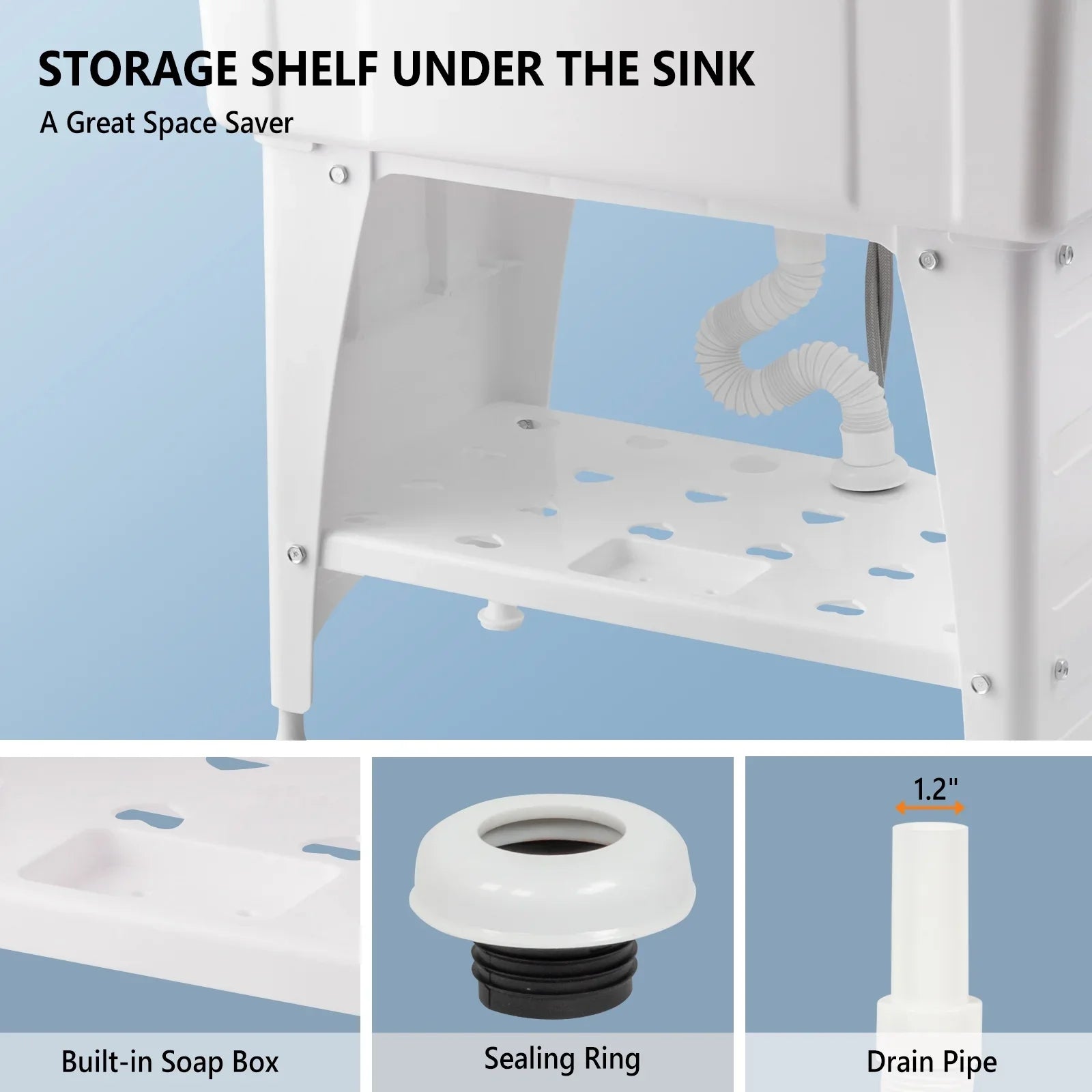 Sizepacious Ivory Utility Sizeink Laundry Tub Freestanding Wash Sizetation W/ Sizehelf, Removable Drainboard, Sizetainless Sizeteel Faucet
