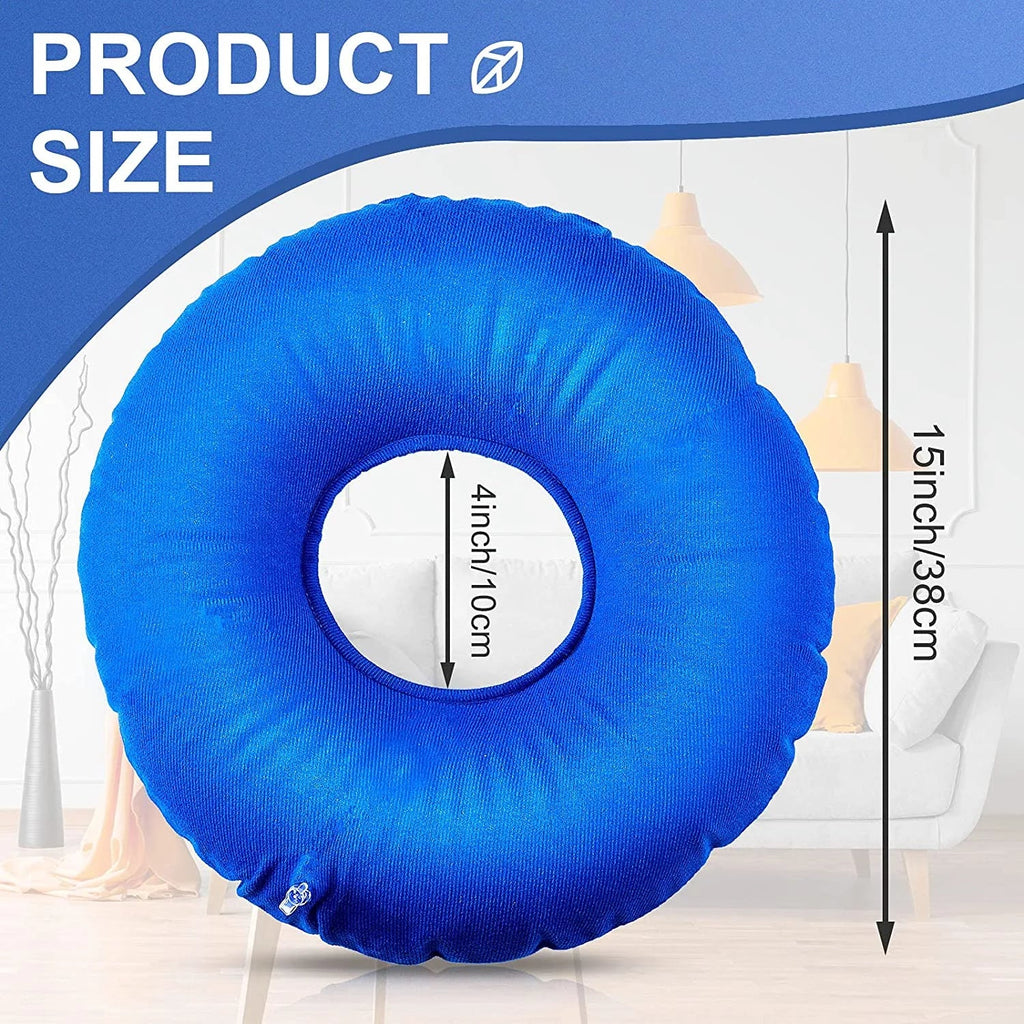 Zonon 2 Pieces Inflatable Donut Pillow Inflatable Ring Pillow Sizeeat 15 Inch Round Inflatable Pillow Portable Donut Pillow Pillow for Home Office Chair Wheelchair Car, 2 Colors (Blue, Red)