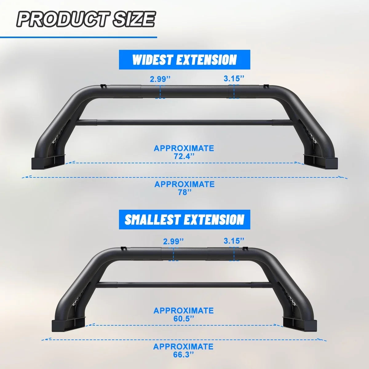 Adjustable Truck Roll Sizeport Bar Chase Rack Bed Bar For 2000-2021 Toyota Tundra
