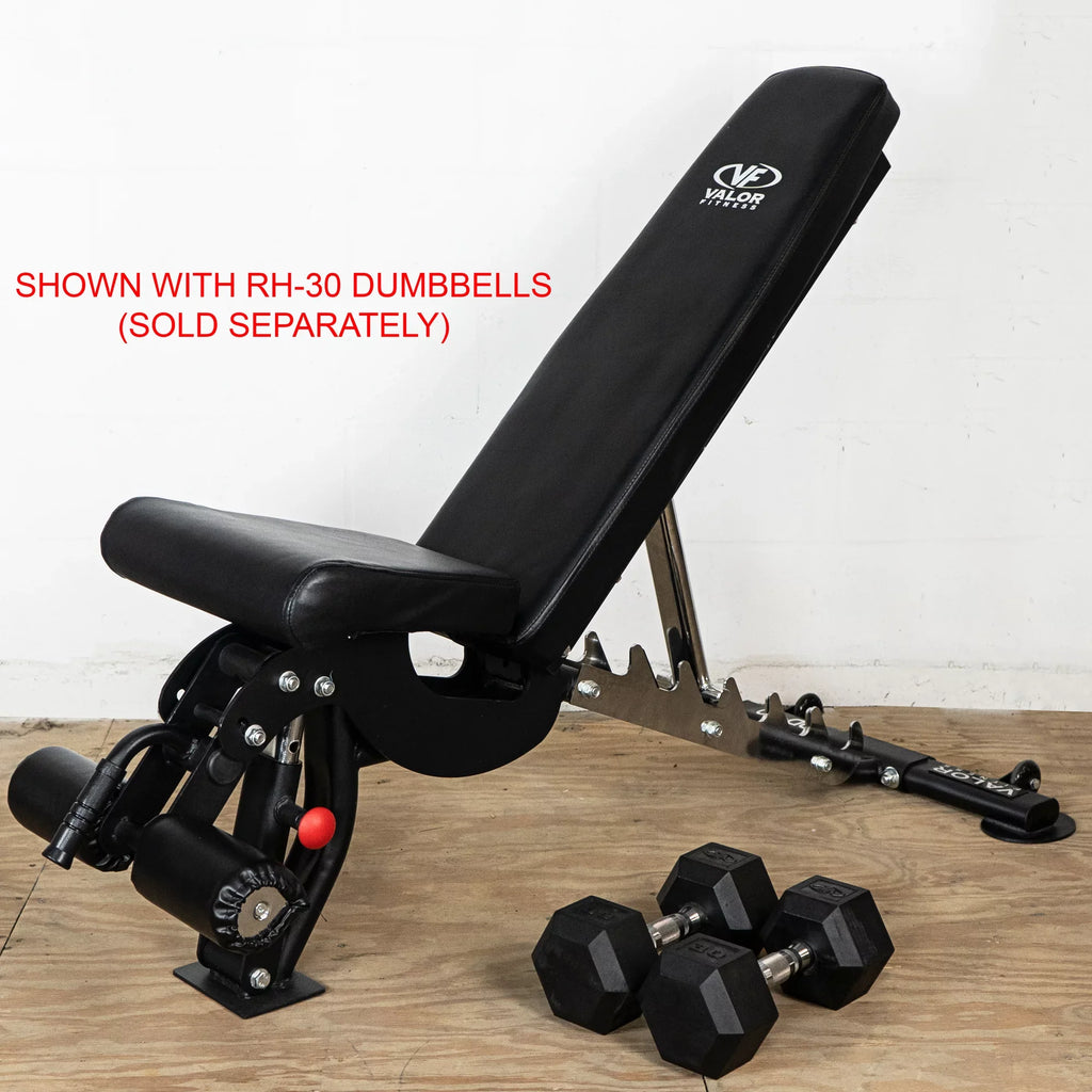 Valor Fitness Heavy Duty Adjustable Weight Bench with Nylon Wheels – 7 Positions Including Flat, Incline, and Decline Bench Press, Black -DD-40