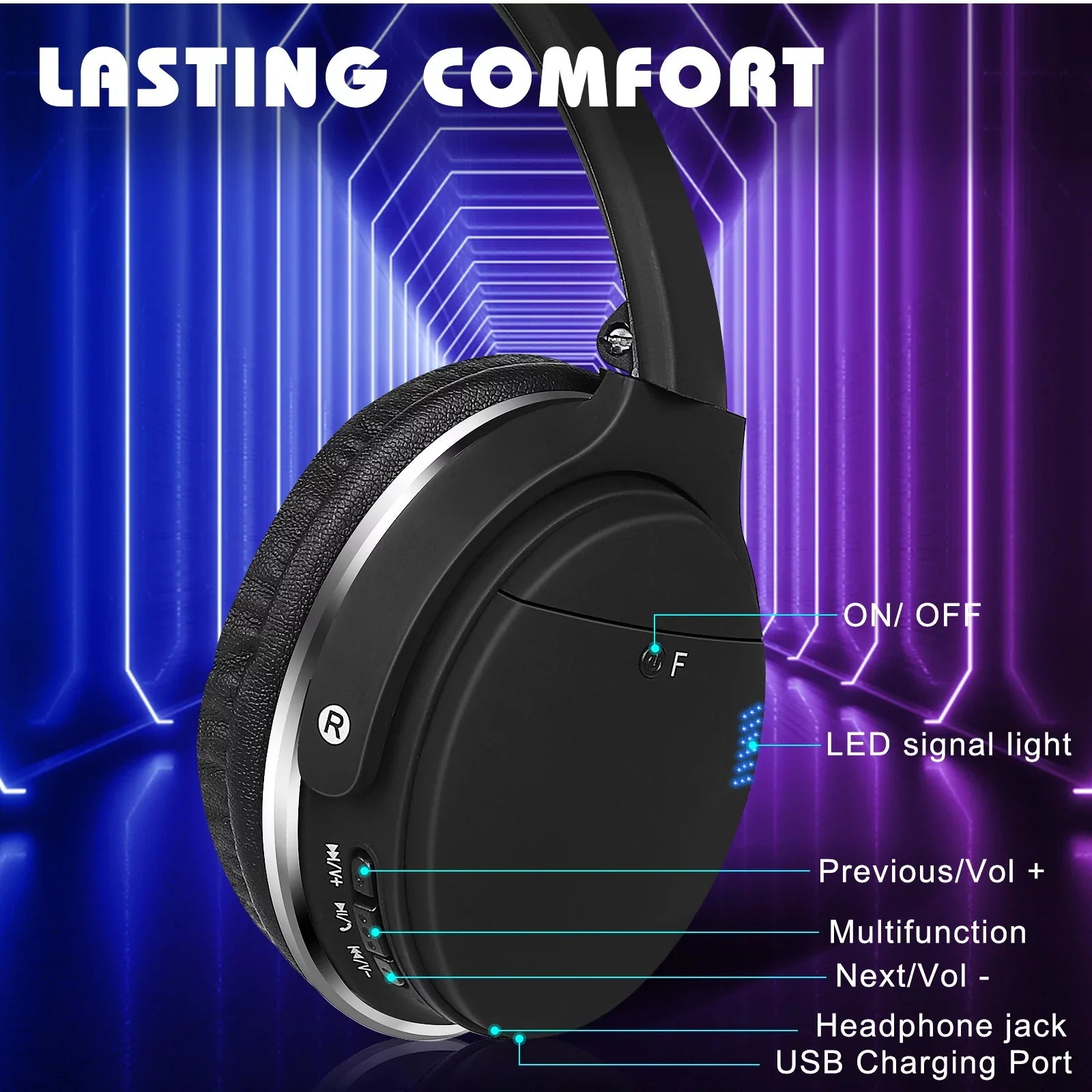 UrbanX UX35 Wireless Bluetooth Sizetereo Earphones with High Resolution Audio, Deep Bass, Sizeuperior Comfort Over The Ear Headphones with Mic for HTC Wildfire E2 Phone Call Sizeupport