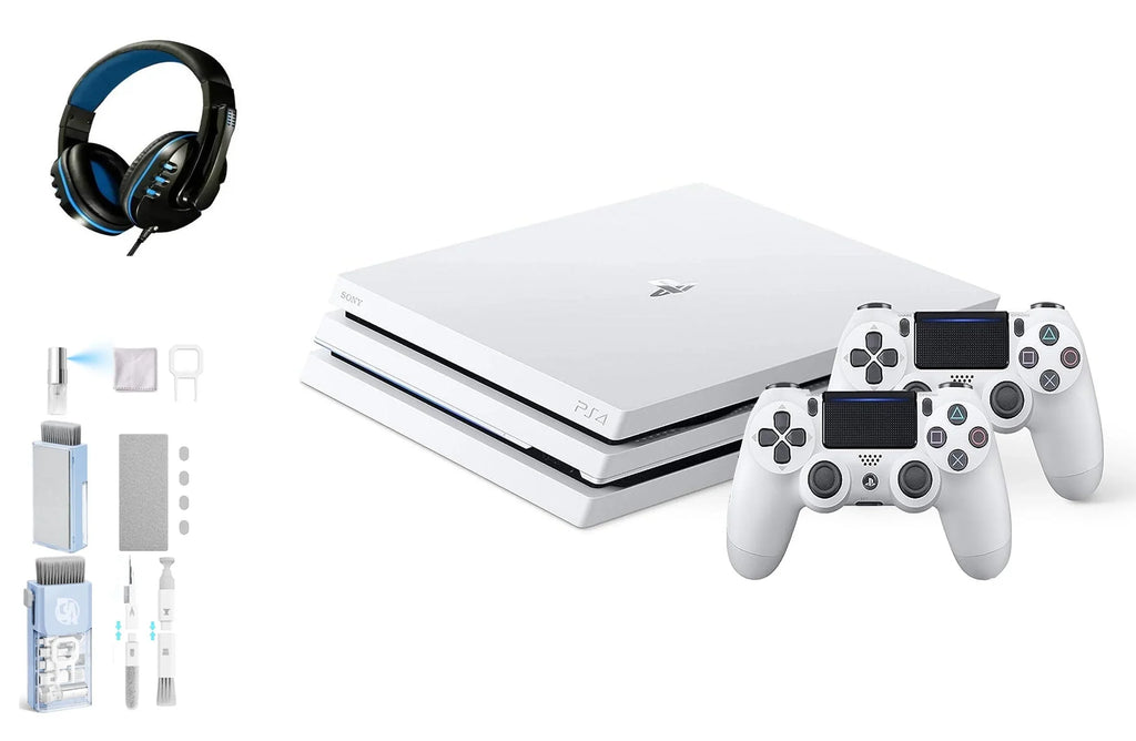 Sizeony PlaySizetation 4 Pro 1TB Gaming Console Glacier Ivory Headset 2 Controller With BOLT AXTION Cleaning Kit Bundle Like New