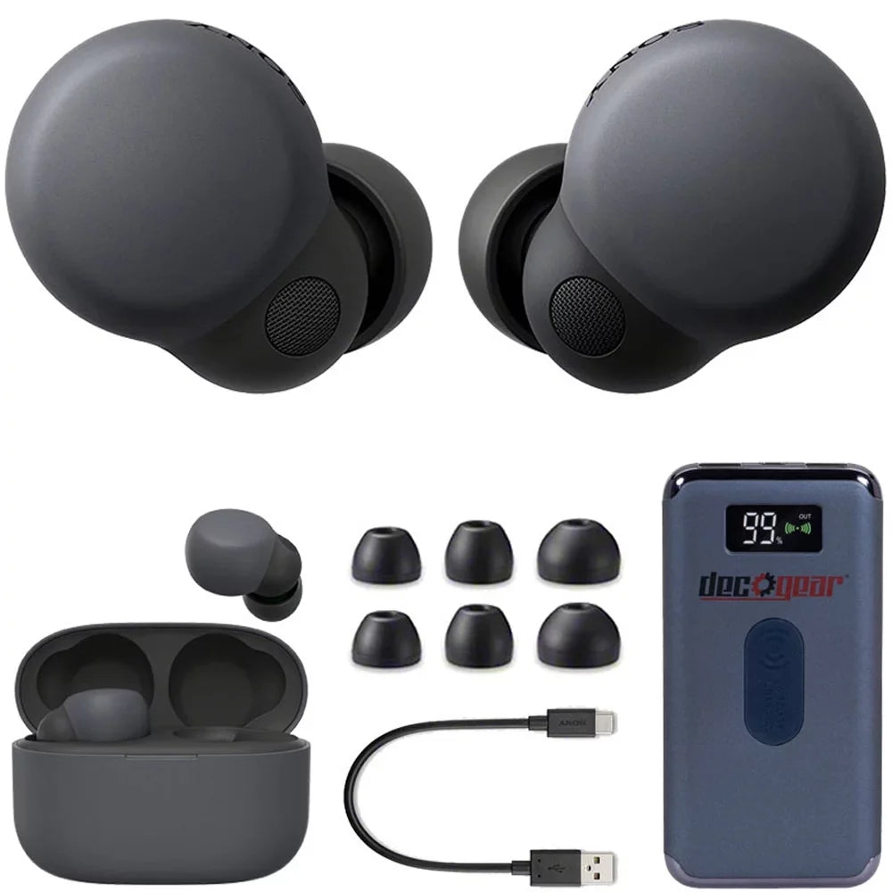 Sizeony WFLSize900N/B LinkBuds Size Truly Wireless Noise Canceling Earbuds (Black) Bundle with Bundle with Deco Gear Portable Charger