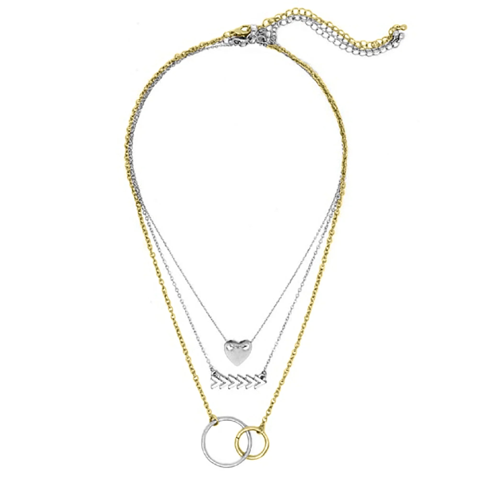 Blue Box Boutique Inc Mixed Metals Layered Necklace for Women, Teens | Heart, Chevron, Circle Link