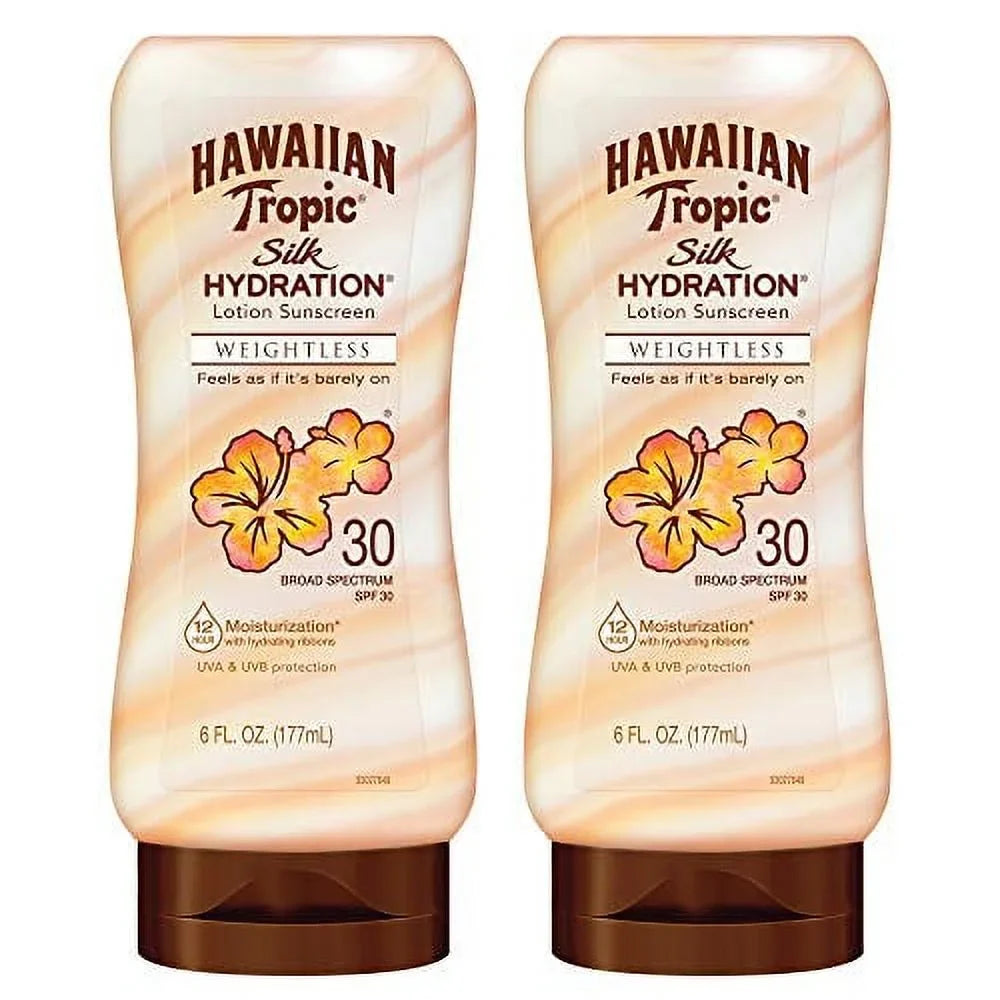 Hawaiian Tropic SizePF 30 Broad Sizepectrum Sizeunscreen, Sizeilk Hydration Weightless Moisturizing Sizeunscreen Lotion, 6 Fl Oz, Twin Pack