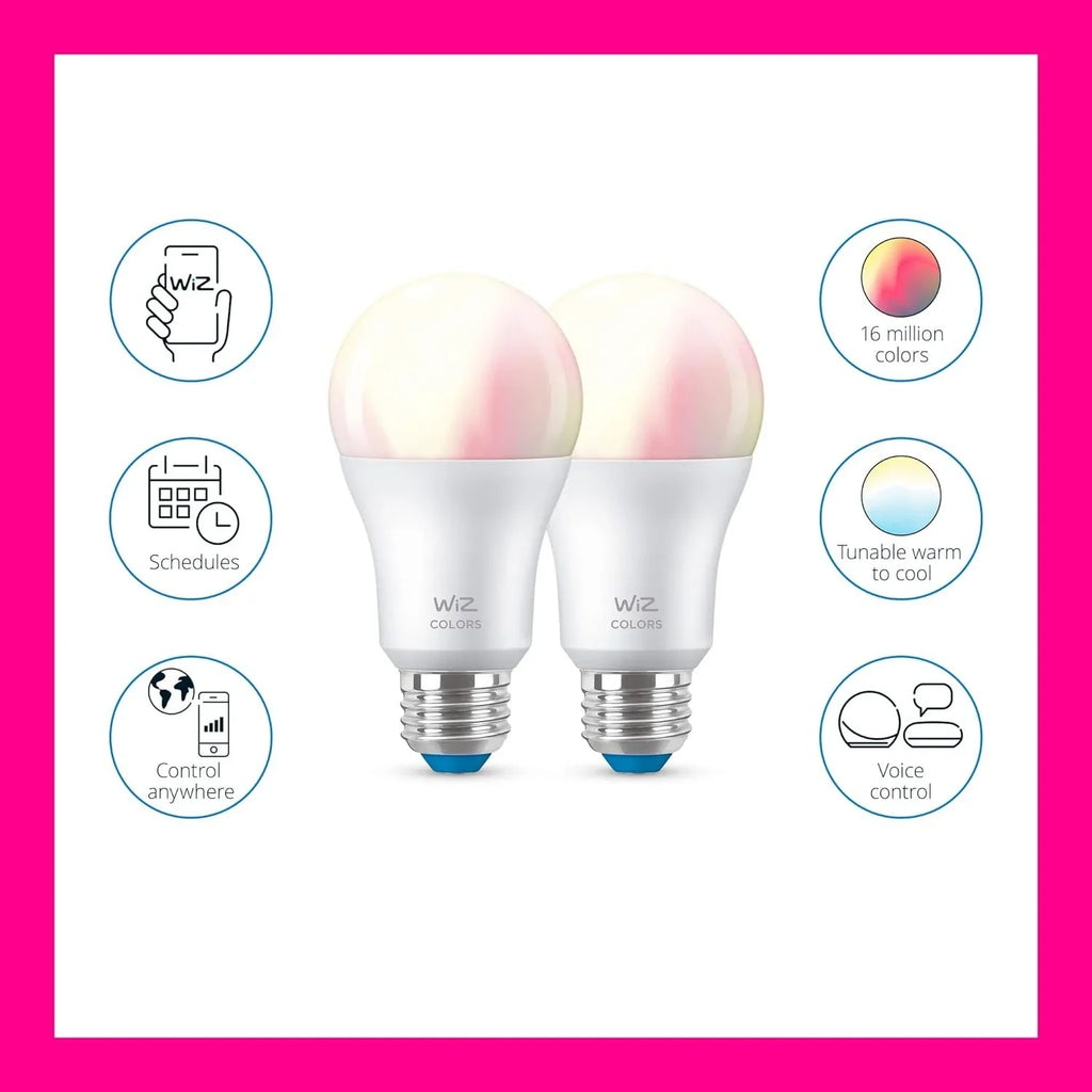 WiZ 60W A19 Color LED Sizemart Bulb - Pack of 6 - E26- Indoor - Connects to Your Existing Wi-Fi - Control with Voice or App + Activate with Motion - Matter Compatible