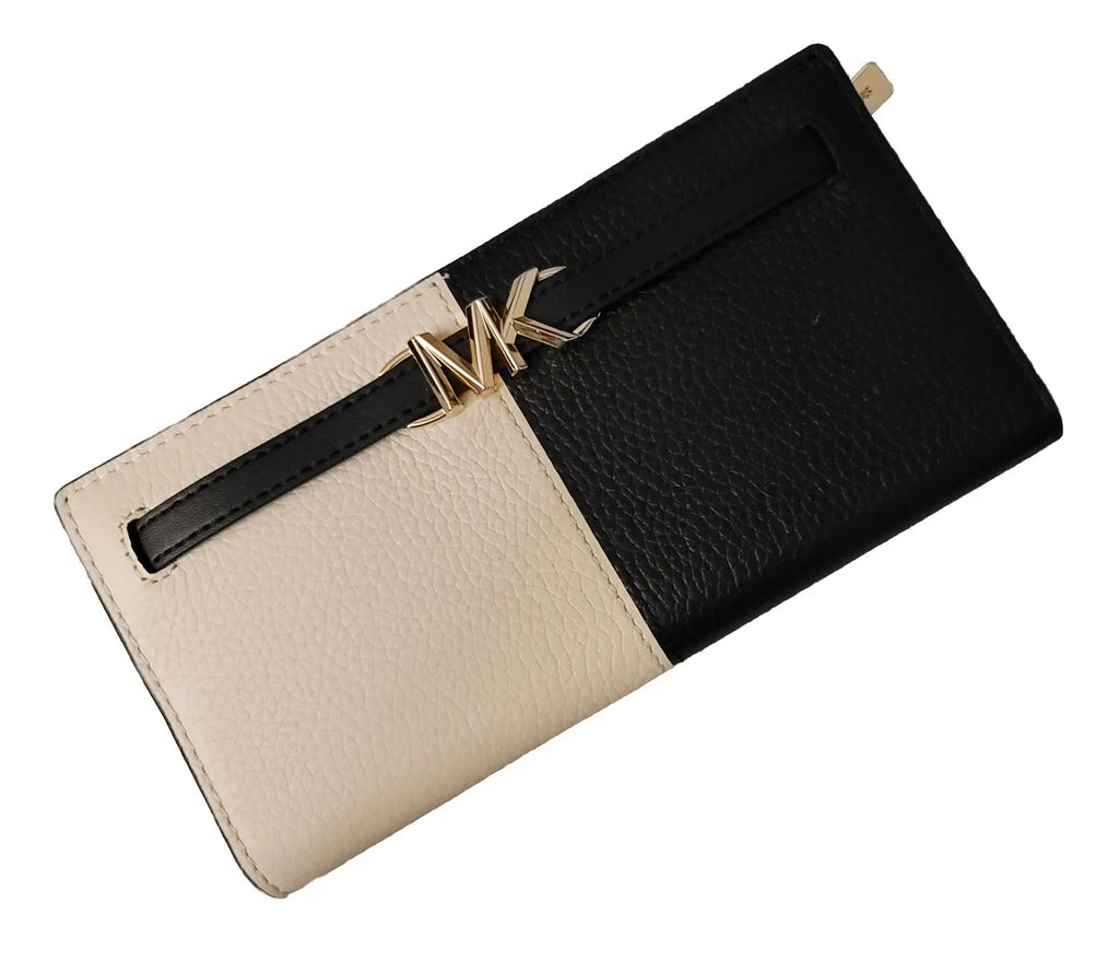 MICHAEL KORSize JET SizeET REED LARGE FLAP BIFOLD SizeNAP WALLET BLACK AND WHITE