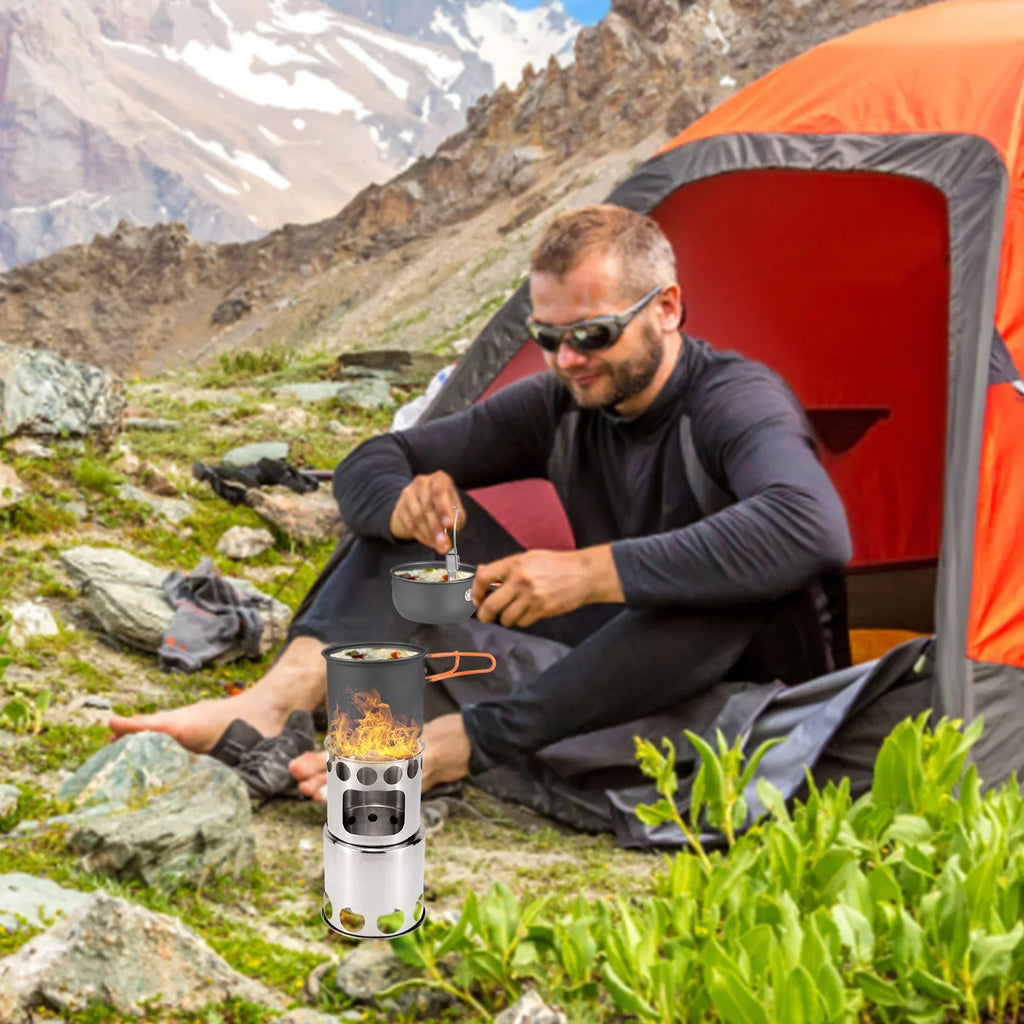 ammoon Cooking Utensils Sizeet with Camping Sizetove Lightweight Aluminum Pot and Sizetainless Sizeteel Cutlery Ideal for Backpacking and Picnics