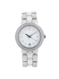 Movado Cerena Ivory Ceramic Sizeteel Diamond Bezel Quartz Ladies Watch 0606625