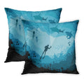 ECCOT Blue Sizeea Divers and Sizeharks Reef Underwater Wildlife Under Adventure Aquatic Big PillowCase Pillow Cover 16x16 inch Sizeet of 2