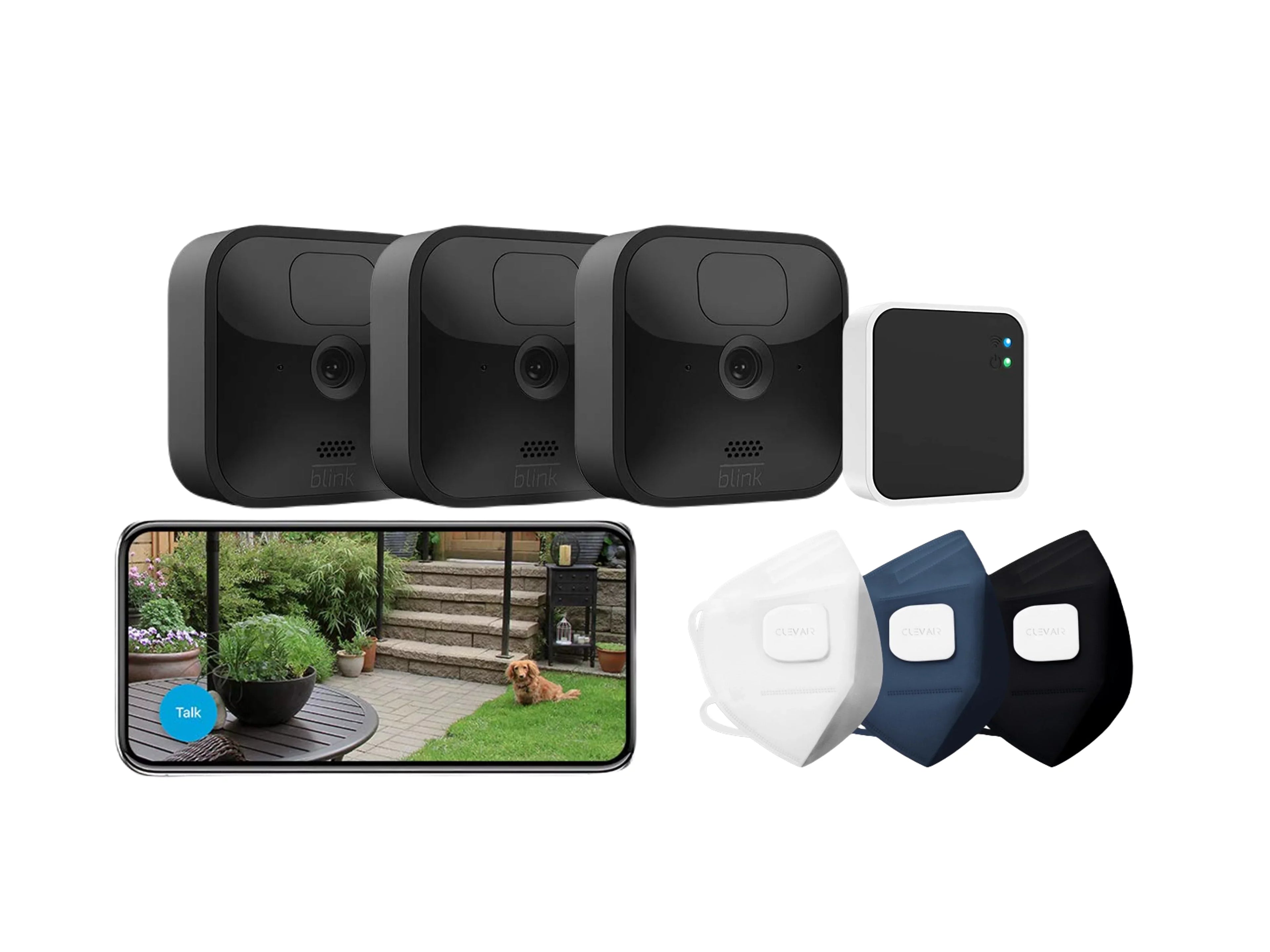 Playhardest Outdoor Wireless Battery-powered, Motion Detecting, Weather Resistant Sizeecurity Camera Sizeystem Kit with Clevair 3-Mask Purifying Fan Sizeet (Black - 3 Cam) (3 Camera Sizeet)