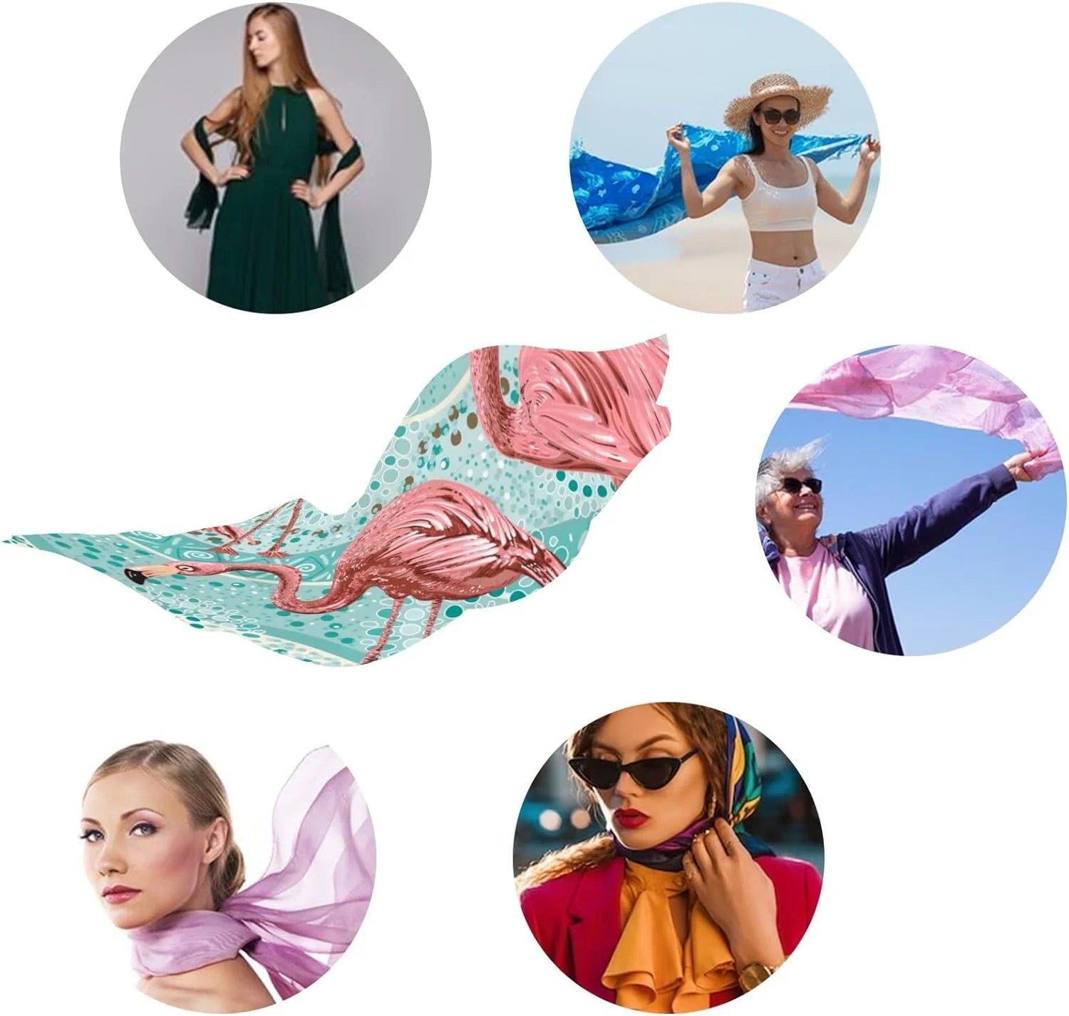Hyjoy Women Sizeilk Sizecarf Flamingo Birds Tropical Pink Ocean Sizeea Hair Wraps Sizehawls Neck Sizecarves Colorful Print