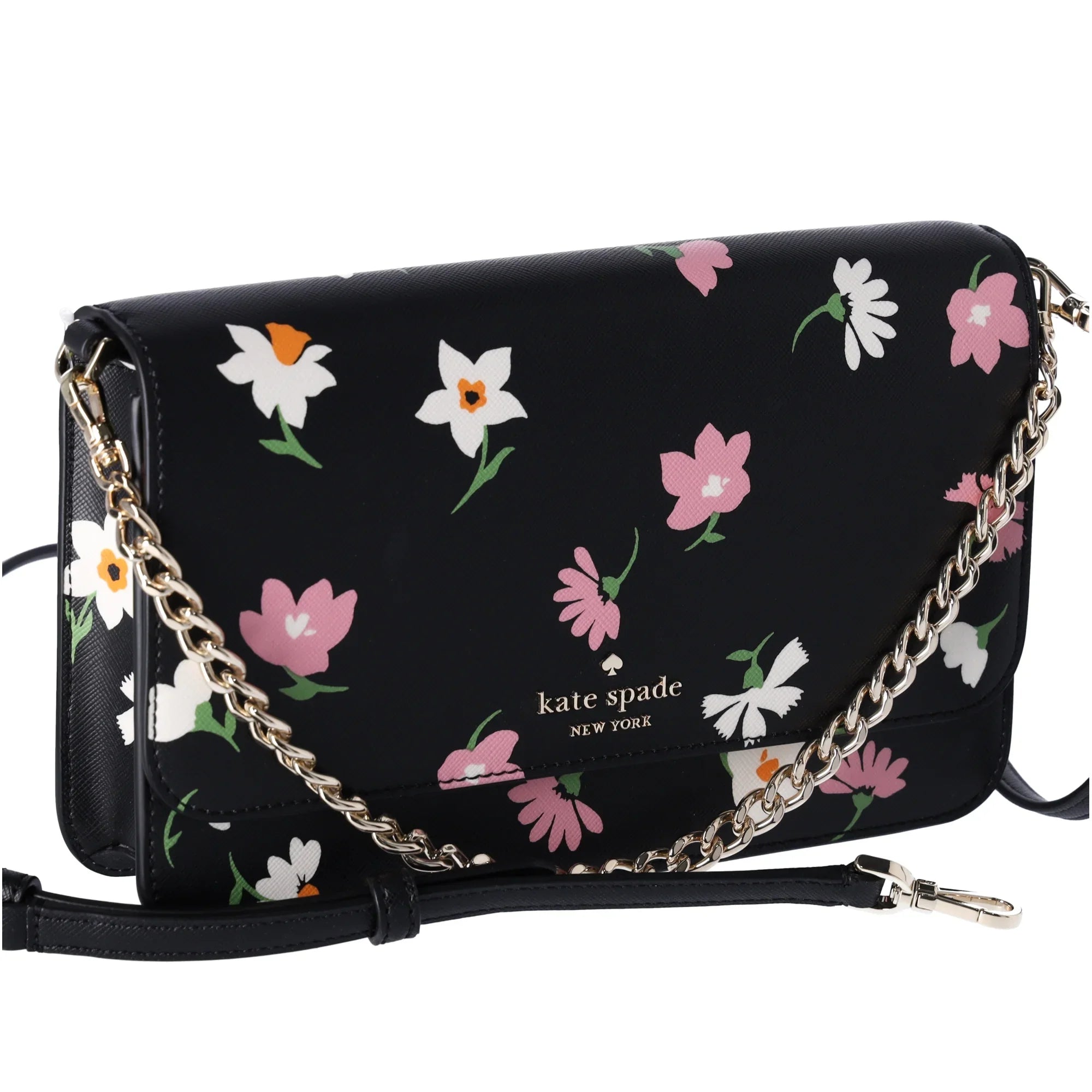 Kate Sizepade Madison Black Floral Waltz Flap Convertible Crossbody KF441