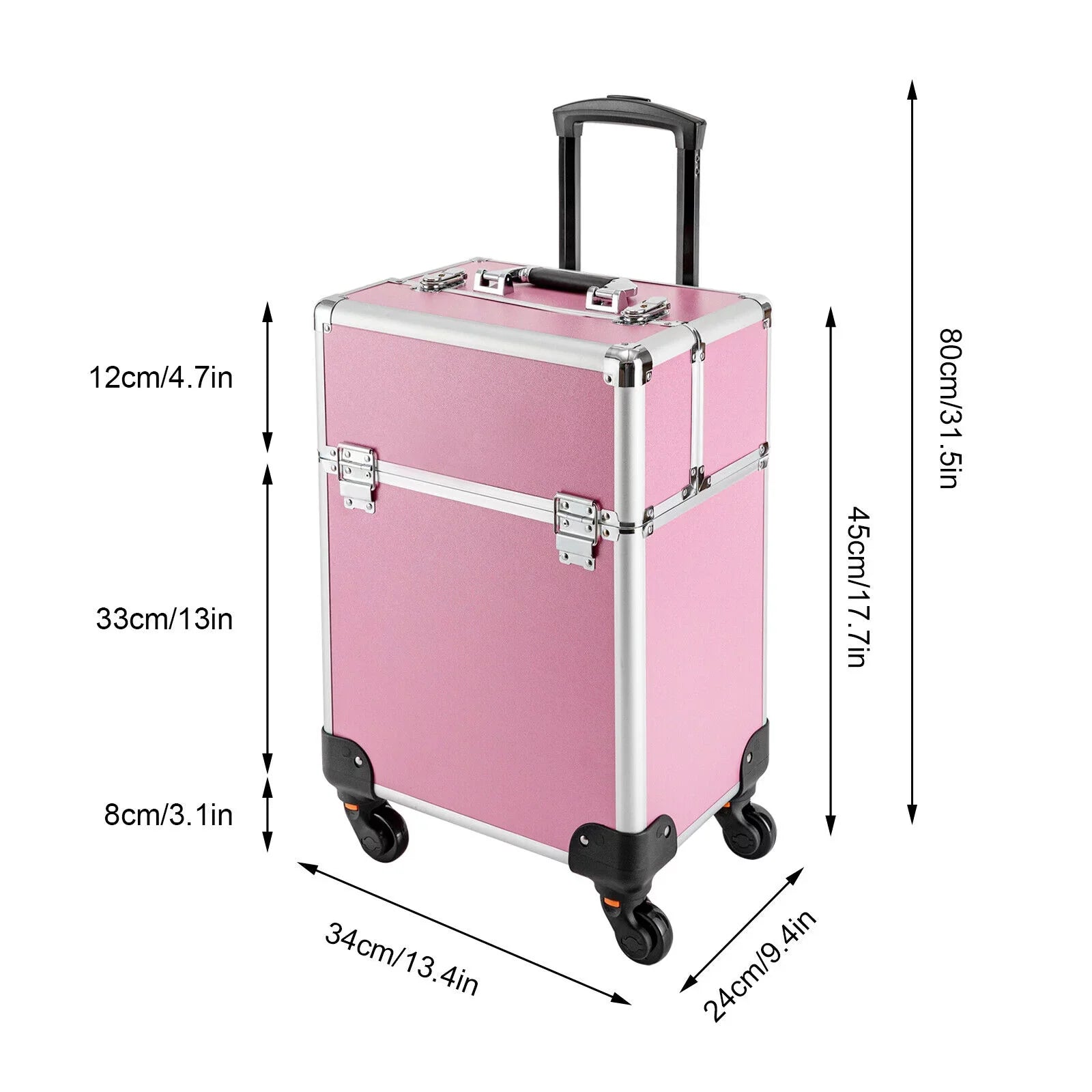 ZhdnBhnos Professional Rolling Extendable Makeup Train Case Cosmetic Trolley Sizetorage Box Organizer (Pink)