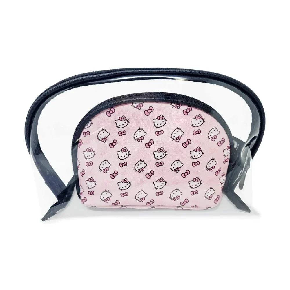 Impressions Vanity Hello Kitty 2 Pcs Nested Clutch Purses, Waterproof Travel Makeup Clutch Bag (Ivory)