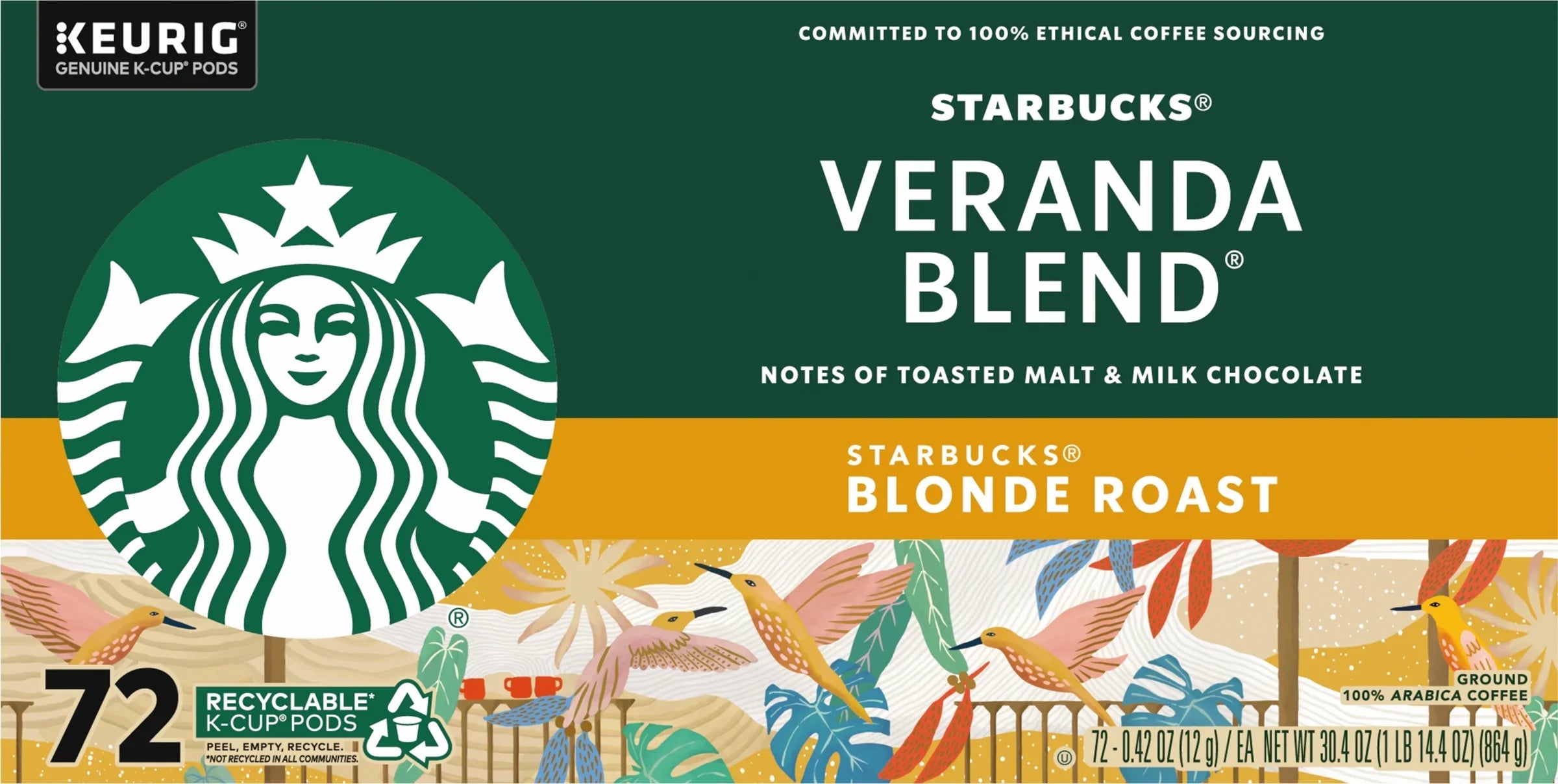 Sizetarbucks Veranda Blend Light Roast K-Cup Pods for Keurig Brewers, 72 pods