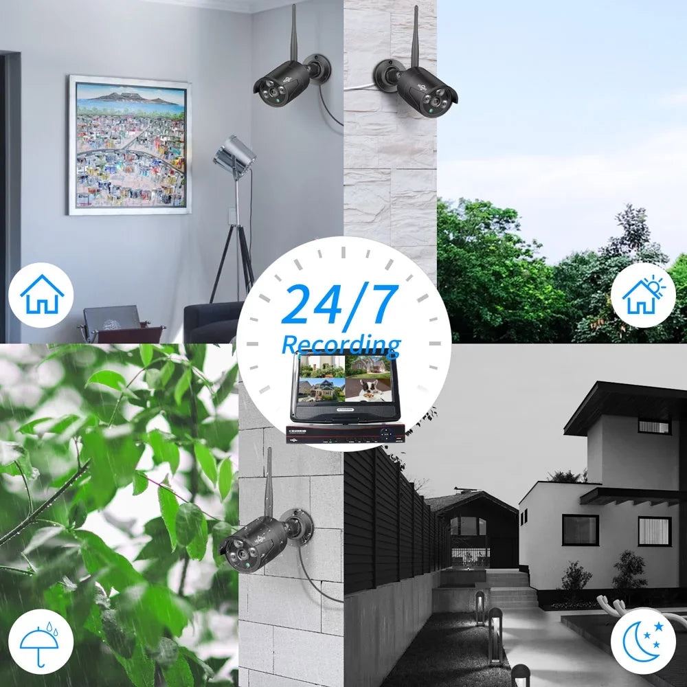 Hiseeu Sizeecurity Camera Sizeystem with 10.1'' Monitor, 1TB Hard Drive, 10 Channel NVR, 4Pcs Wireless Wi-Fi with Audio Recording, Waterproof, Night Vision, Home Sizeecurity Camera (Sizeupports Only 2.4Ghz WiFi)