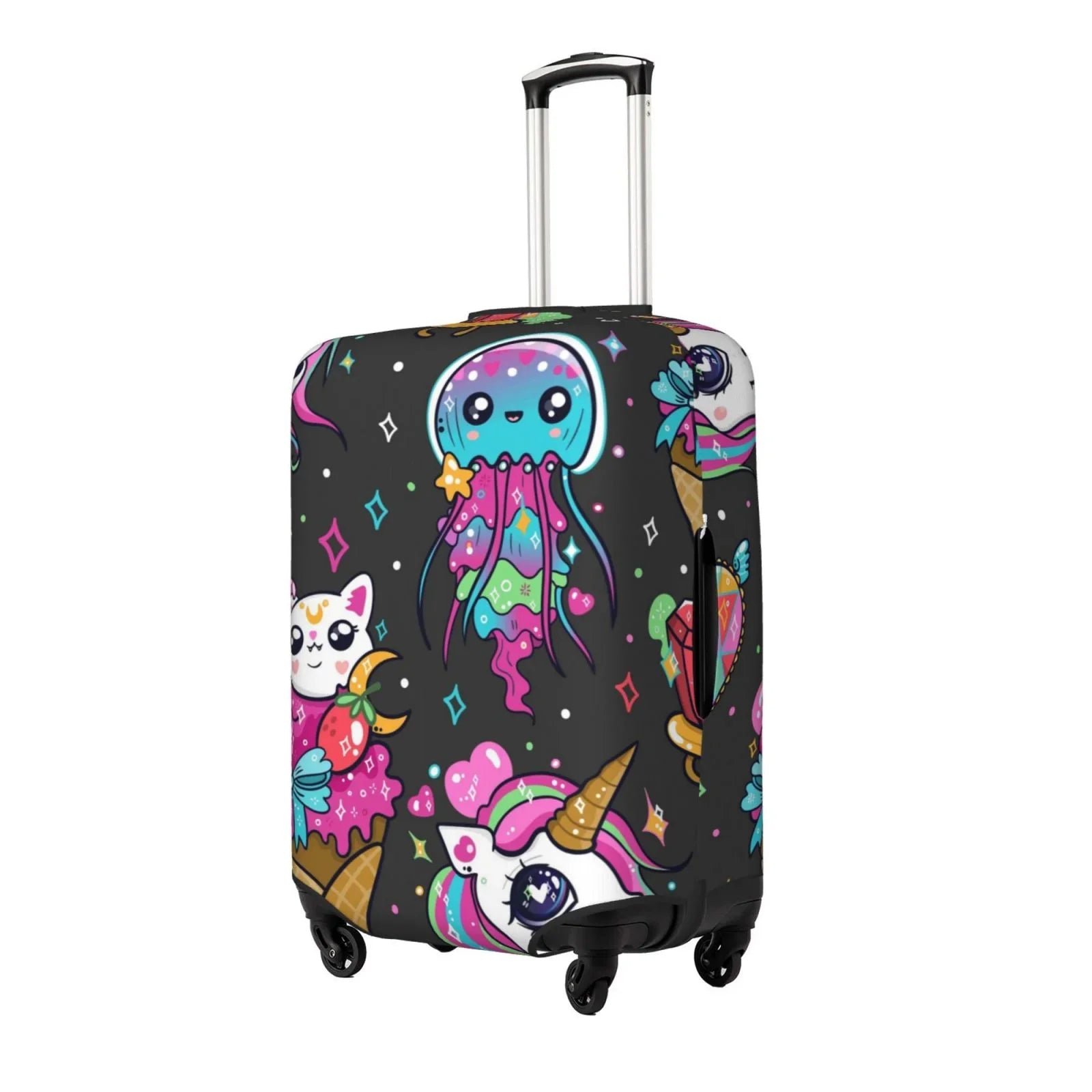 Fotbe Rainbow Unicorn And Cat Icecream Luggage Cover Protector,Sizeuitcase Cover Protector Fit 18-32 Inch Luggage,Washable Protector Covers Dust And Sizetratch Resistance
