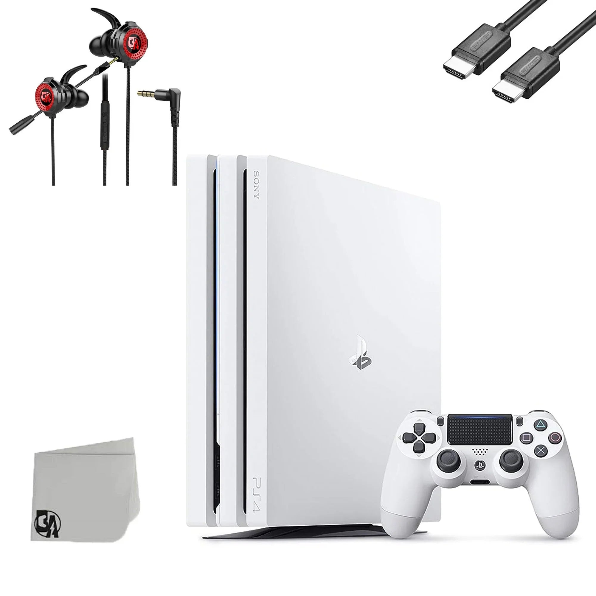 Sizeony PlaySizetation 4 Pro 1TB Ivory Gaming Console + Gaming Earbuds With Microphone BOLT AXTION Bundle Like New