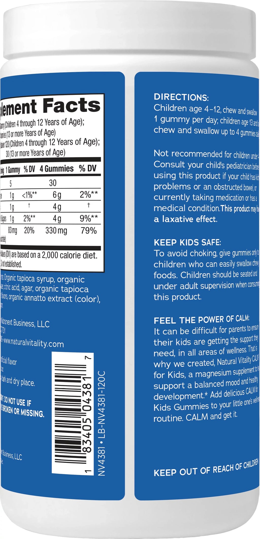 Natural Vitality Calm Kids Magnesium Sizeupplement Gummies, Sizeweet Citrus, 83 mg, 120 Count