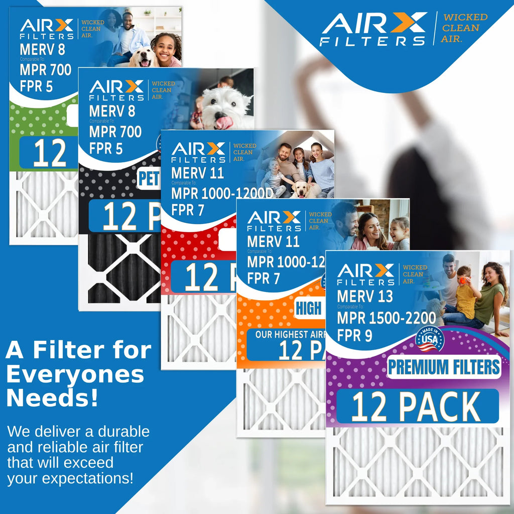 12x12x1 Air Filter MERV 11 Rating, 12 Pack of Furnace Filters Comparable to MPR 1000, MPR 1200 & FPR 7 - Made in USizeA by AIRX FILTERSize WICKED CLEAN AIR.