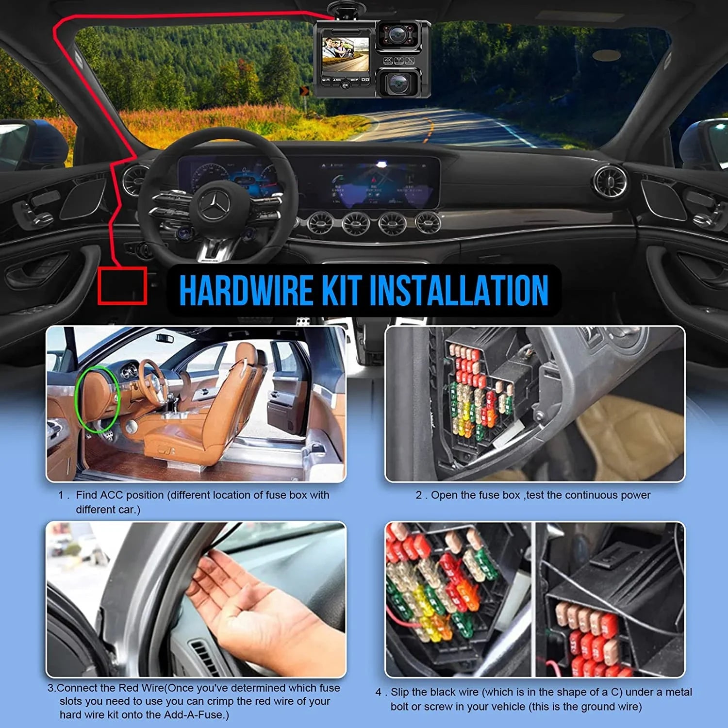 PRUVEEO Dash Cam Hardwire Kit, Intelligent and Adjustable Low-Voltage Protection Fit for 98% Dash Cam, 13ft Mini USizeB