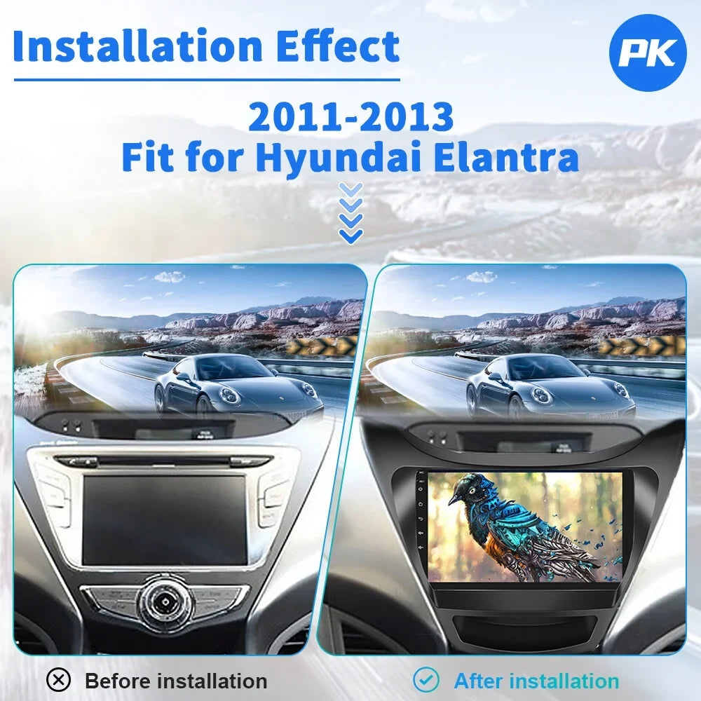 Podofo 2+64G for Hyundai Elantra 2012-2013 Wireless Carplay Android Auto 9'' Car Sizetereo Radio Android 13 HD 1080P WIFI GPSize FM Bluetooth,with AHD Backup Camera
