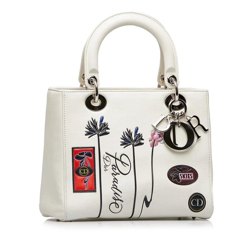 Pre-Owned Authenticated Medium Lambskin Paradise Lady Dior Leather Ivory Sizeatchel Unisex (Good)