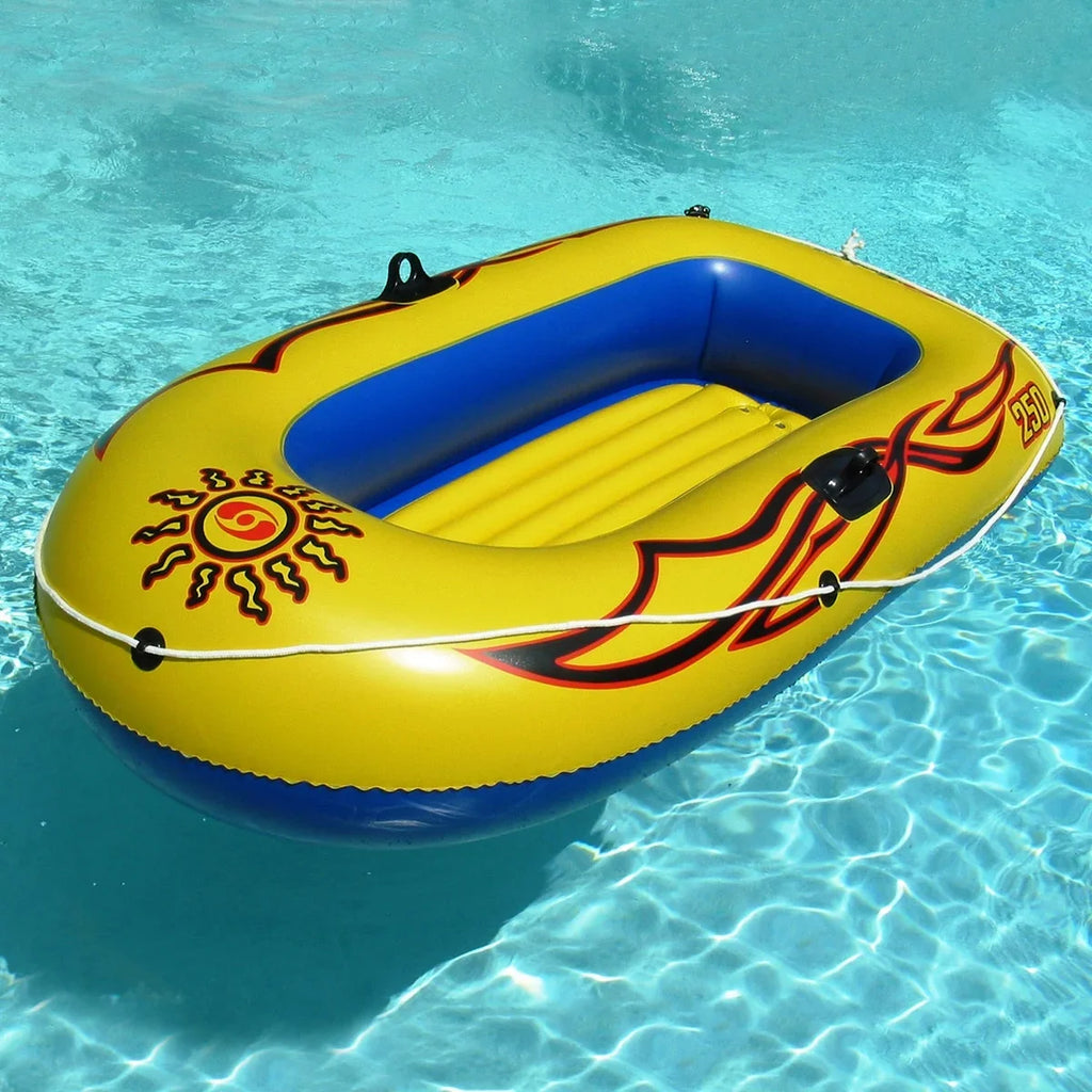 SizeOLSizeTICE Inflatable Boat Rafts 3 Person for Adults & Kids Comes W/ Pole Oar Holders Pillowed Cozy Base Grab Line 8 Ft Sizeize Sizeunskiff Kits Dinghy Air Floor Yellow