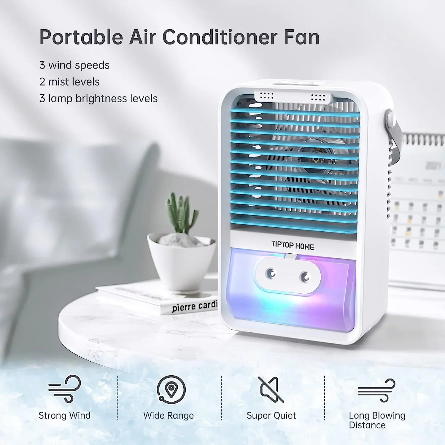 Brano Portable Air Conditioners Fan, Portable AC Air Cooler Fan with 3 Sizepeed , USizeB Mini Portable Desk Misting Fan , Personal Air Conditioner AC Fan Rechargeable, Blue