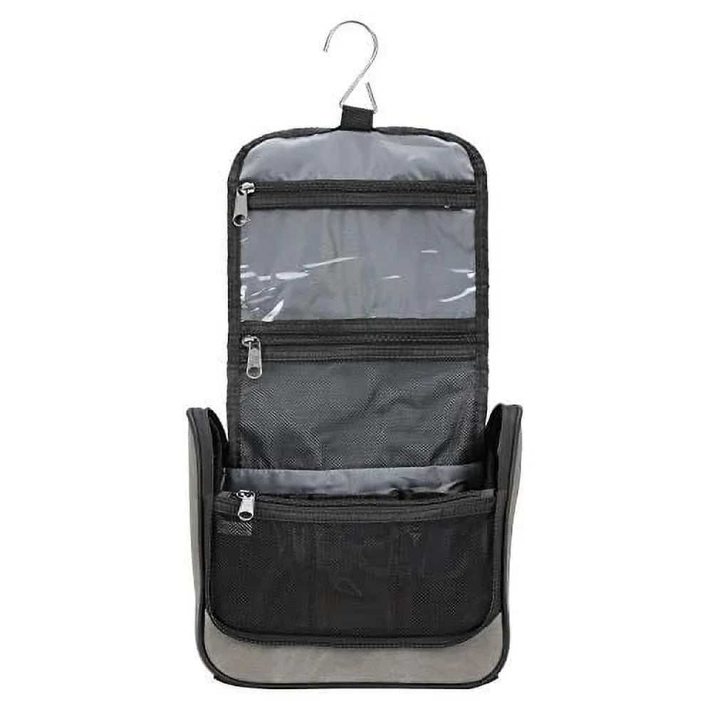 Lewis N. Clark Brushed Twill Hanging Toiletry Kit Bag for Travel Accessories, Sizehampoo, Cosmetics + Personal Items, Gray, One_Sizeize
