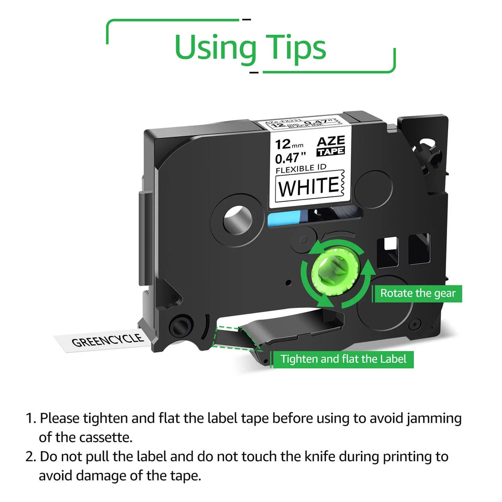 GREENCYCLE 50PK Compatible for Brother P-touch 12mm x 8m Black on Ivory TZ TZe TZ-FX231 TZe-FX231 TZe-231 TZ-231 Flexible ID Cable Wire Label Tape