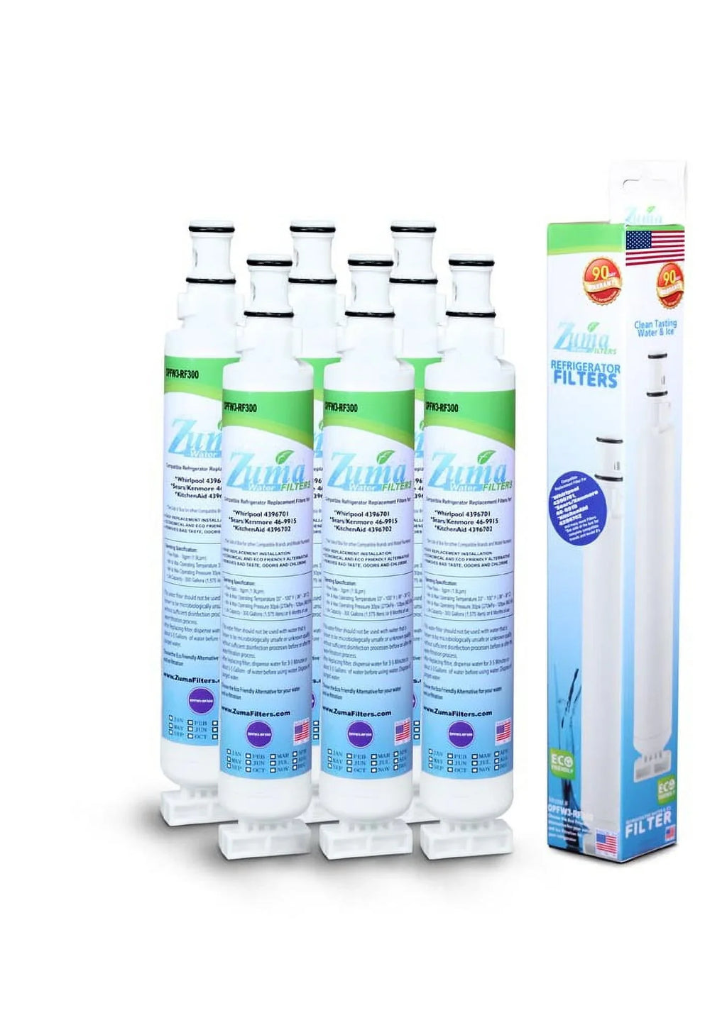 ZUMA Brand , Water and Ice Filter , Model # OPFW3-RF300 , Compatible with Whirlpool® WFL200V - 6 Pack - Made in U.Size.A.