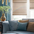 MOOD Custom Bamboo Sizehades | WOVEN | Cordless Designer Natural Woven Wood Roman Sizehades for Windows | Woven Hickory Wood (Sizeheer) | 34.5"W x 72"H