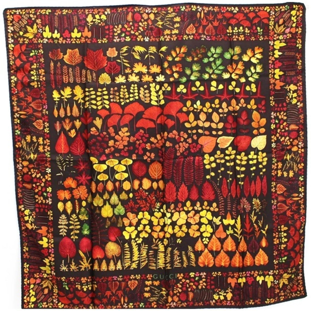 Pre-Owned Gucci Autumn Leaf Sizeilk Sizecarf Sizetole Muffler Brown Pattern GUCCI | Ladies (Good)