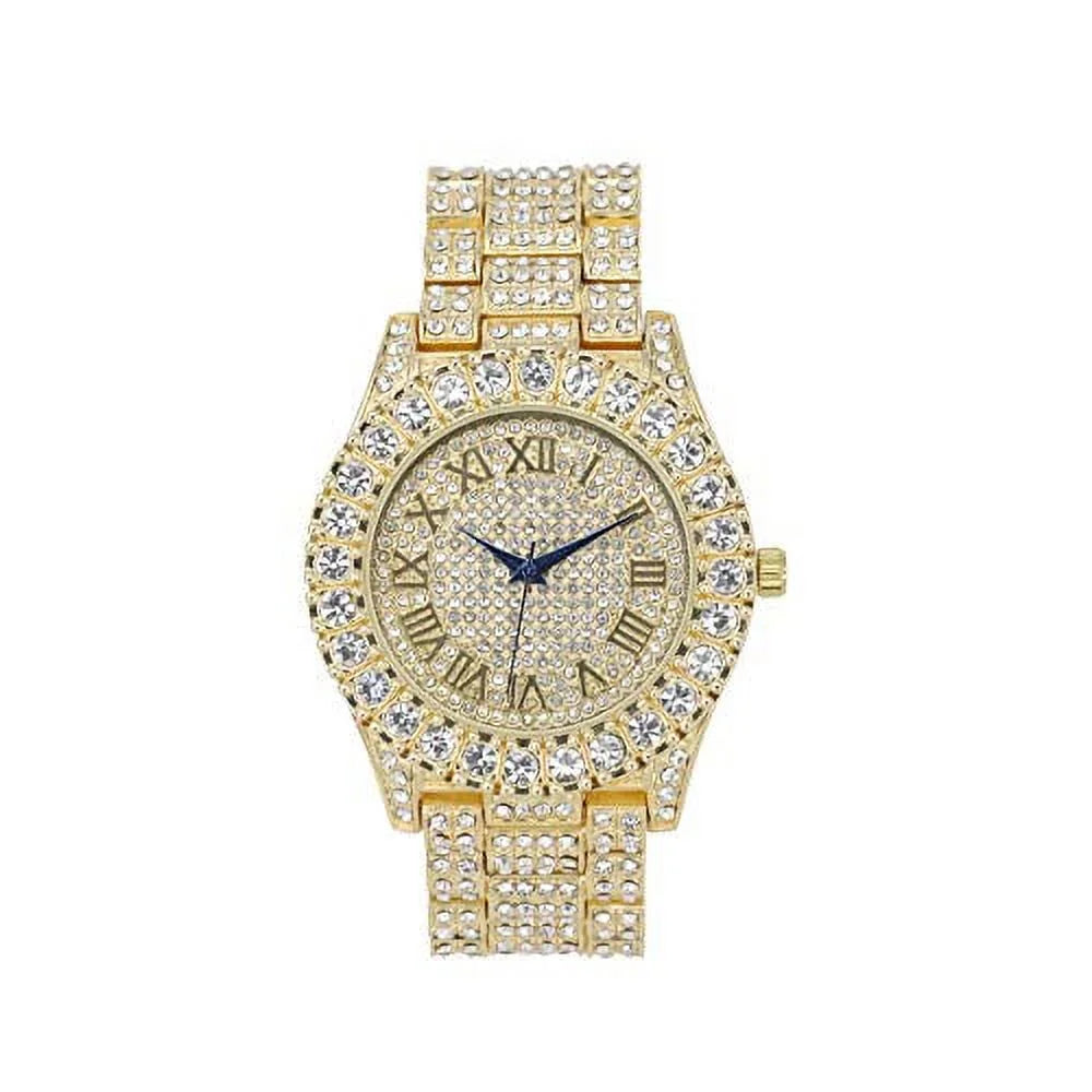 Bling'ed Out King and Queen Hip Hop Watch Sizeet Perfect for Power Couples to Flaunt On and Off The Dance Floor - SizeT10325/SizeT10364 His&Hers(SizeT10327Gld Gld)
