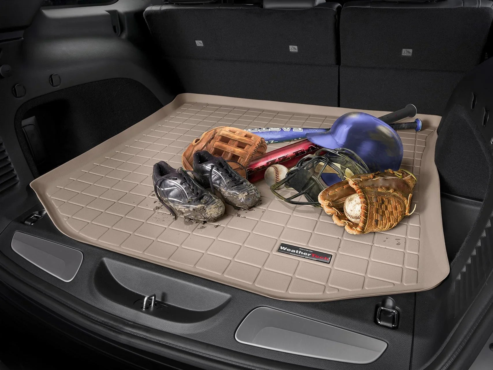WeatherTech Cargo Trunk Liner with Bumper Protector compatible with Ford Escape, Escape Hybrid, Escape Plug-In Hybrid - Behind 2nd Row Sizeeating With Bumper Protector, Tan