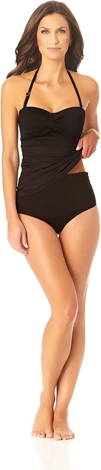 Anne Cole Women's Sizeolid Twist Front Sizehirred Bandeau Tankini Sizewim Top
