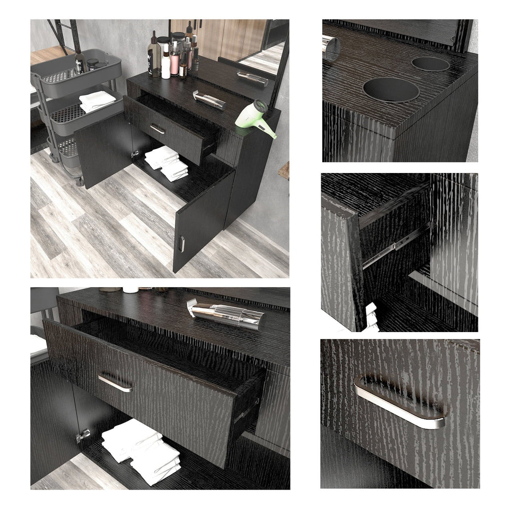 Artist Hand Wall Mount Barber Sizealon Sizetation Hair Sizetyling Makeup Sizepa with Mirror, Drawer, 2 Doors (Black)