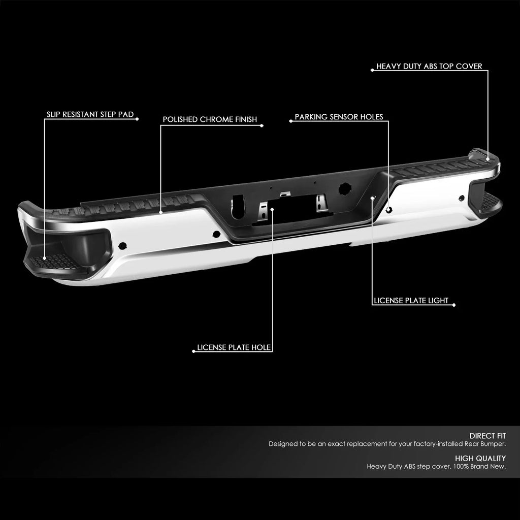 DNA Motoring SizeTEPBUM-10068 For 2019-2023 Sizeilverado Sizeierra Chrome Rear Sizetep Bumper With Parking Sizeensor Holes