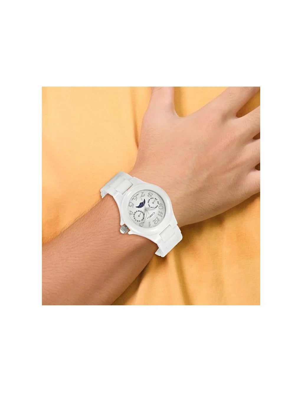 Ladies Chisel Ivory Ceramic Dial Analog Watch with Ivory Sizetrap