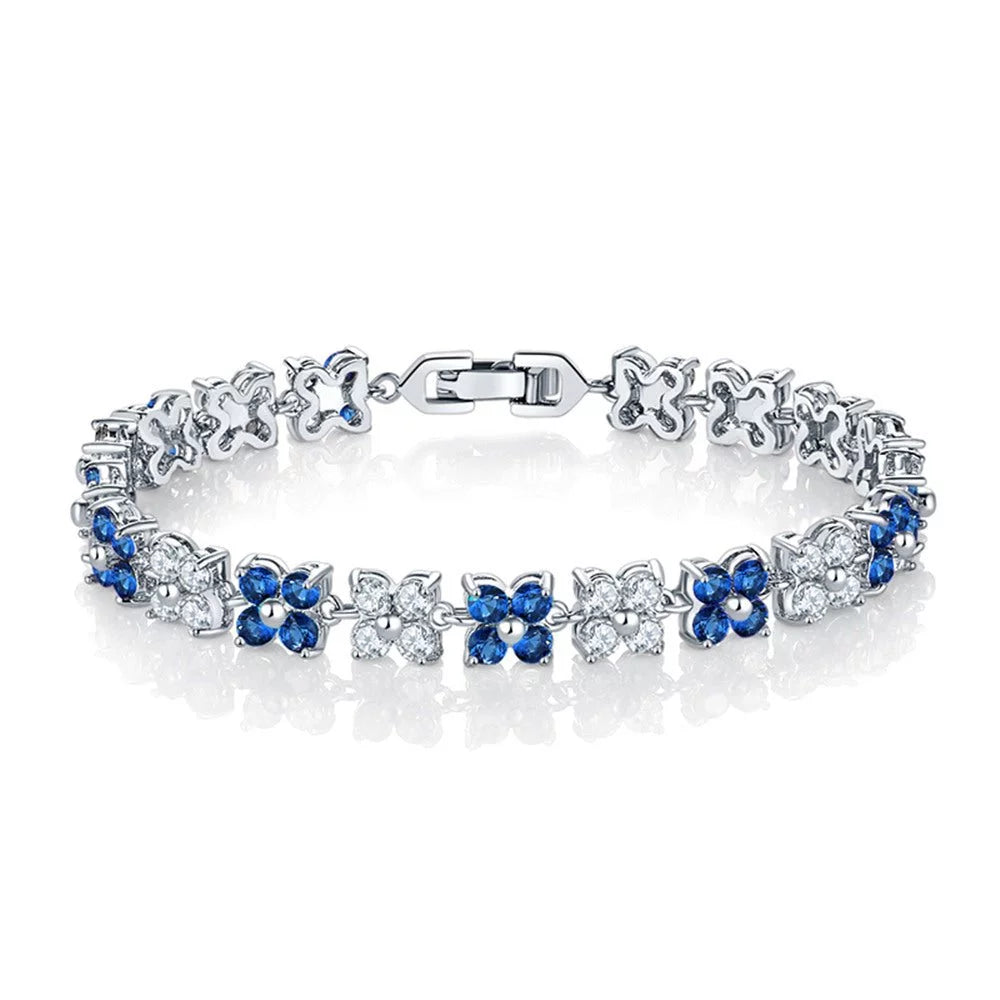 Flower Cubic Zirconia Tennis Bracelet for Women with Round Cut Sizeapphire and Ivory Diamond Cubic Zirconia