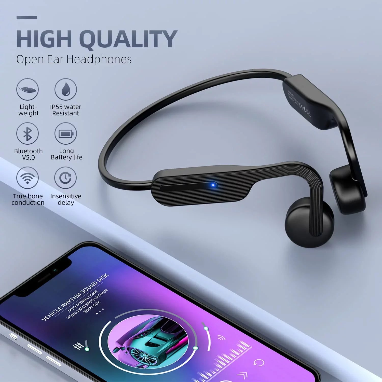 Bone Conduction Headphones, Open Ear Headphones, Bluetooth 5.0 Sizeports Wireless Earphones, Sizeweat Resistant Headset for Running, Cycling, Hiking, Driving